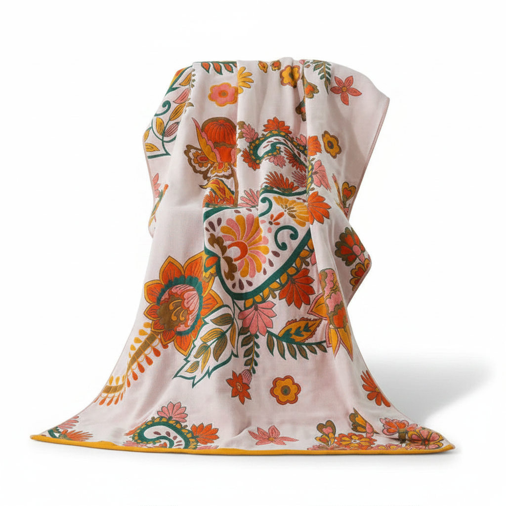 Cotton Gauze Bath Towel Floral Print Breathable