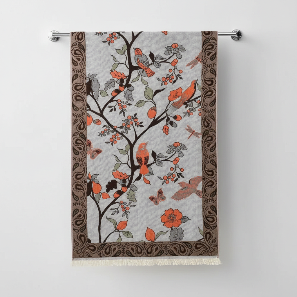 Cotton Bath Towel | Floral & Bird Motif