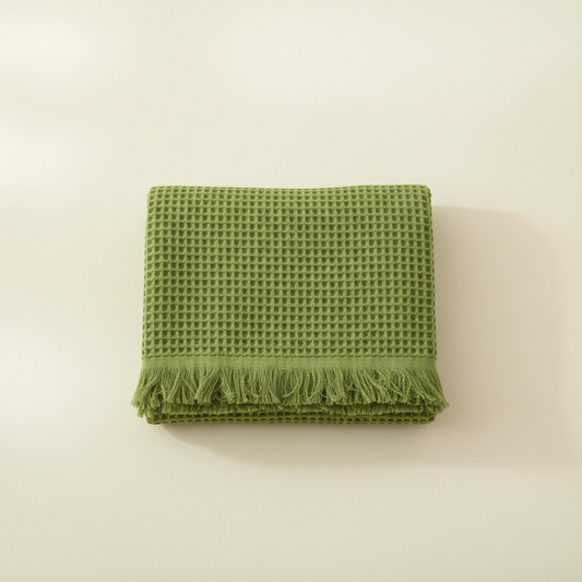 Cotton Waffle Shawl Towel - Mustard Green
