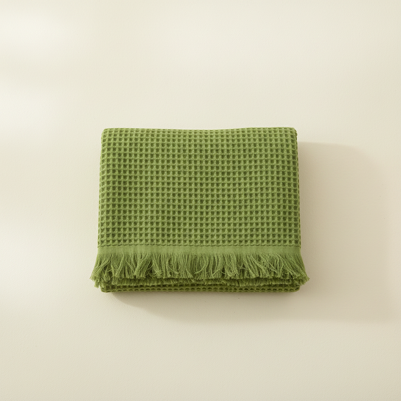 Cotton Waffle Shawl Towel - Mustard Green