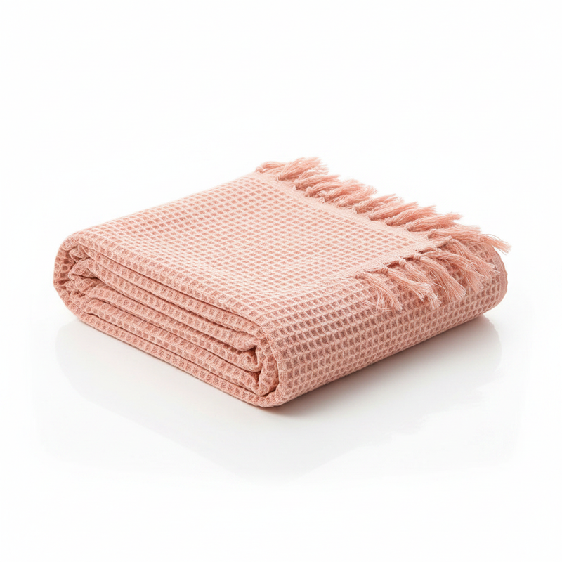 Cotton Waffle Shawl Towel - Peachy Pink