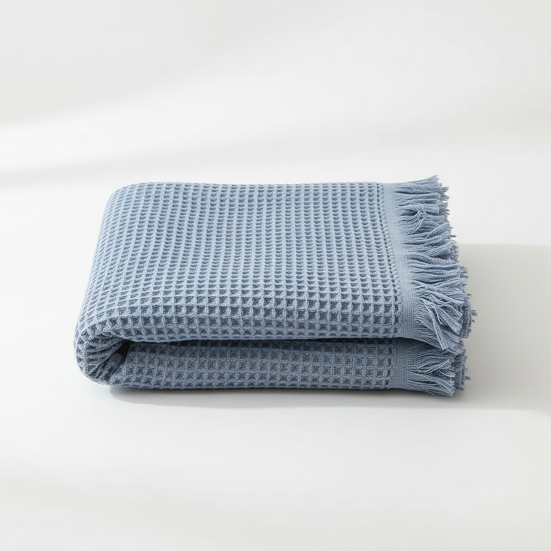 Cotton Waffle Shawl Towel - Blue