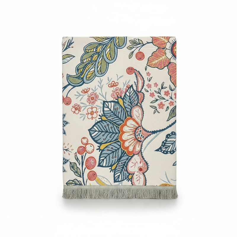 Reversible Cotton Bath Towel Garden Floral - cream side