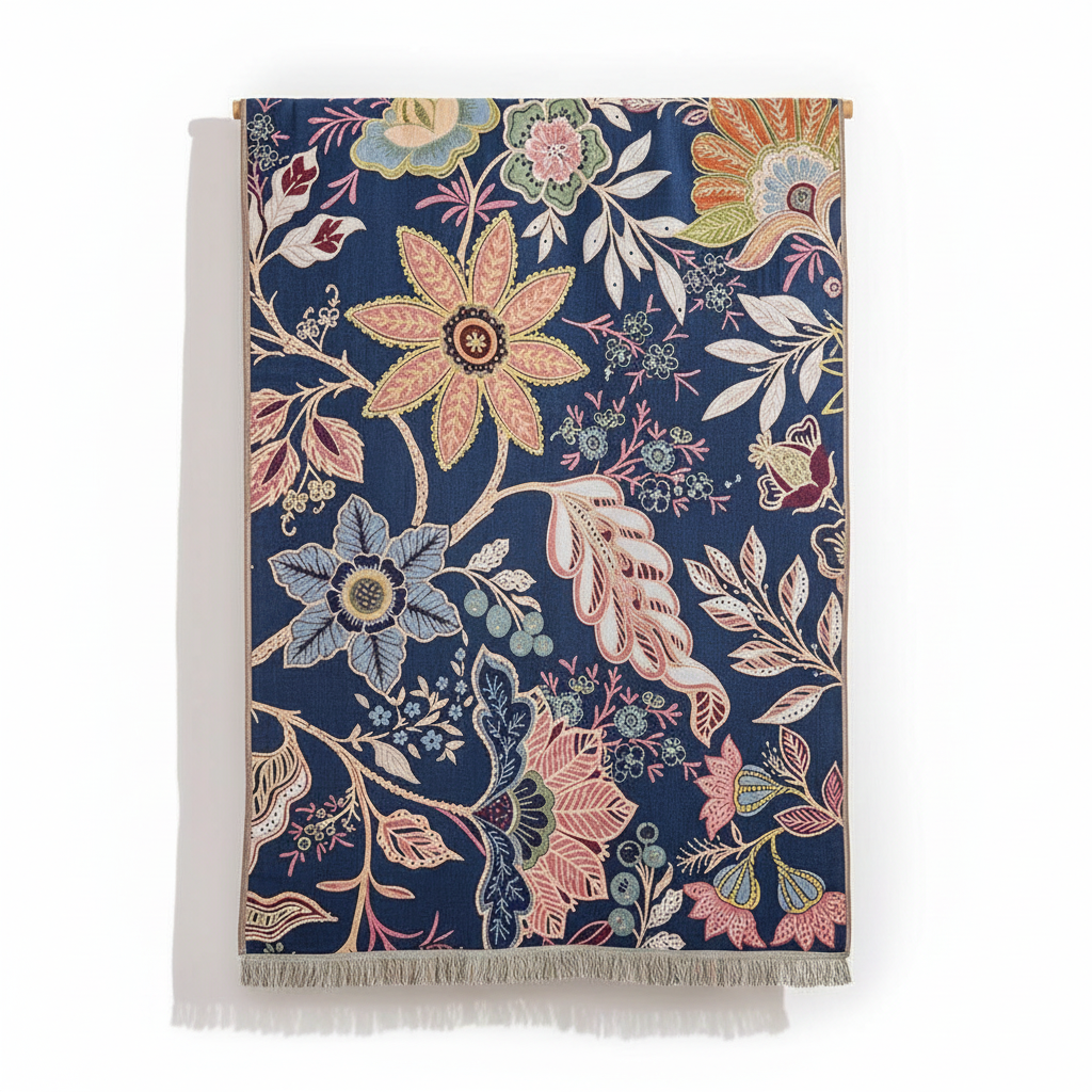 Reversible Cotton Bath Towel Garden Floral - navy side
