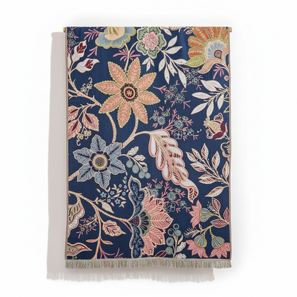 Reversible Cotton Bath Towel Garden Floral - navy side