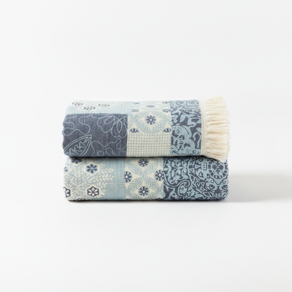Patterned Cotton Bath Towel Coastal Patchwork