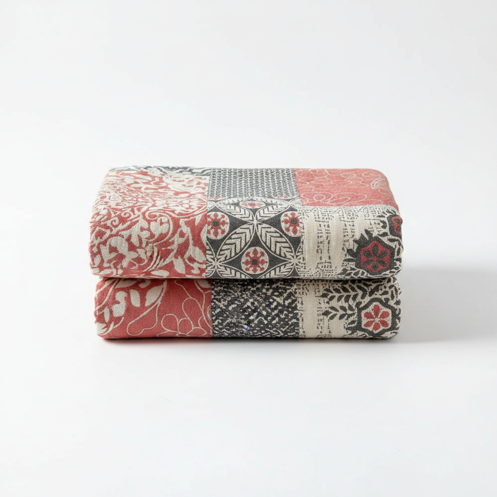 Patterned Cotton Bath Towel Ruby Mosaic