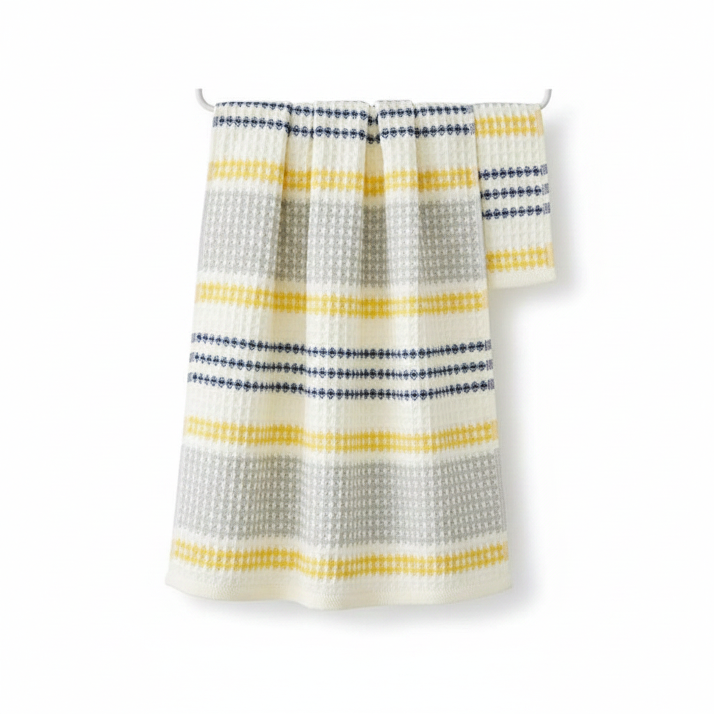 Colorblock Stripe Honeycomb Bath Towel - Gray & Yellow