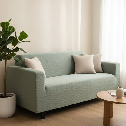 Pale Green jacquard couch cover in living room