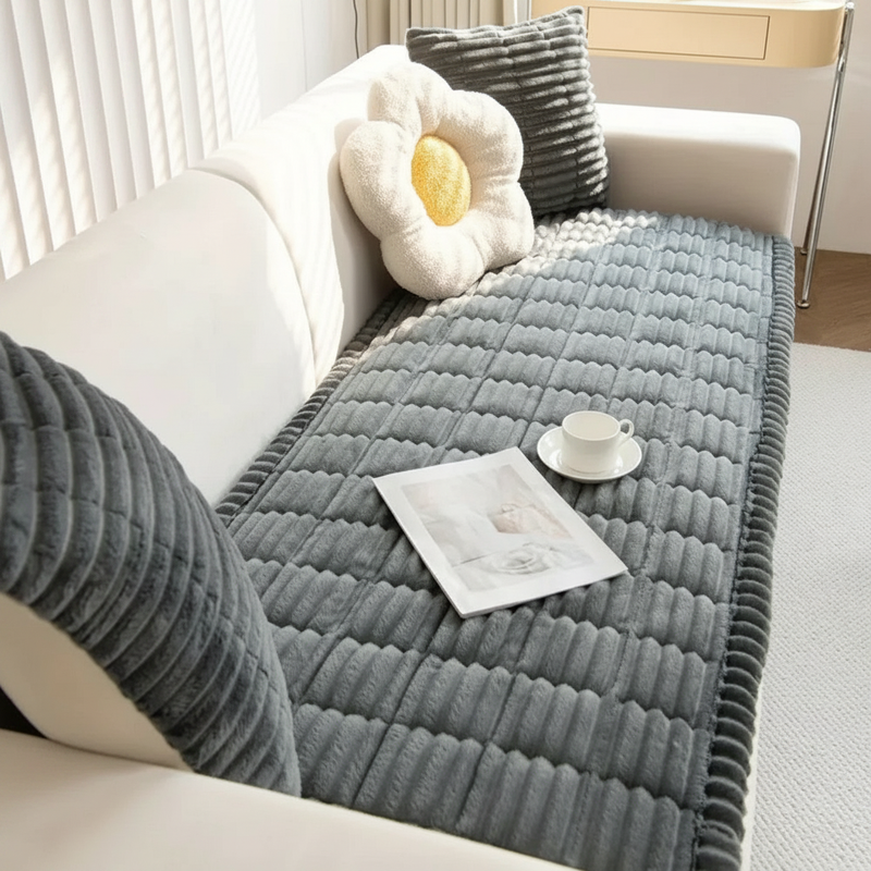Plush Hand-Pleated Sofa Cover | Cozy Microfiber, Living Room Protection