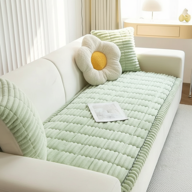 Plush Hand-Pleated Sofa Cover - Fresh Meadow
