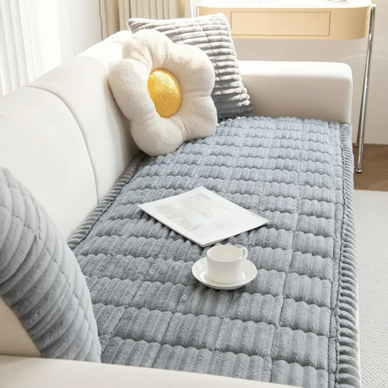 Plush Hand-Pleated Sofa Cover - Cloud Texture