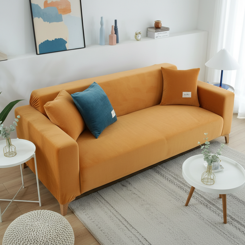Velvet Orange Couch Cover | Bold Slipcover, Non-Slip Fit
