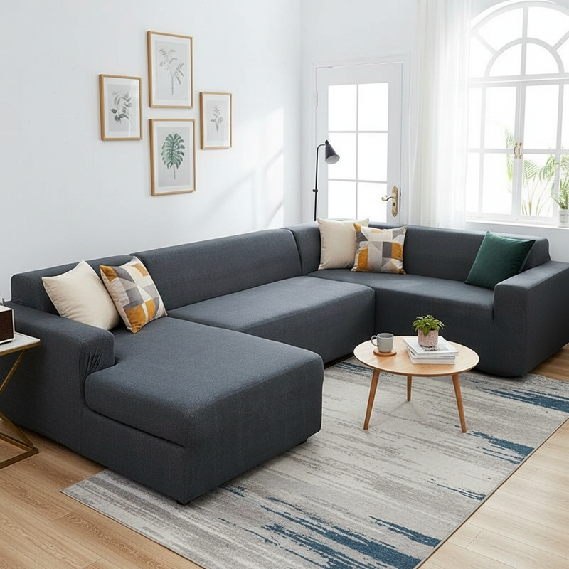 L-Shaped Spotted Anthracite Sofa Cover | Pattern Design, Adaptable