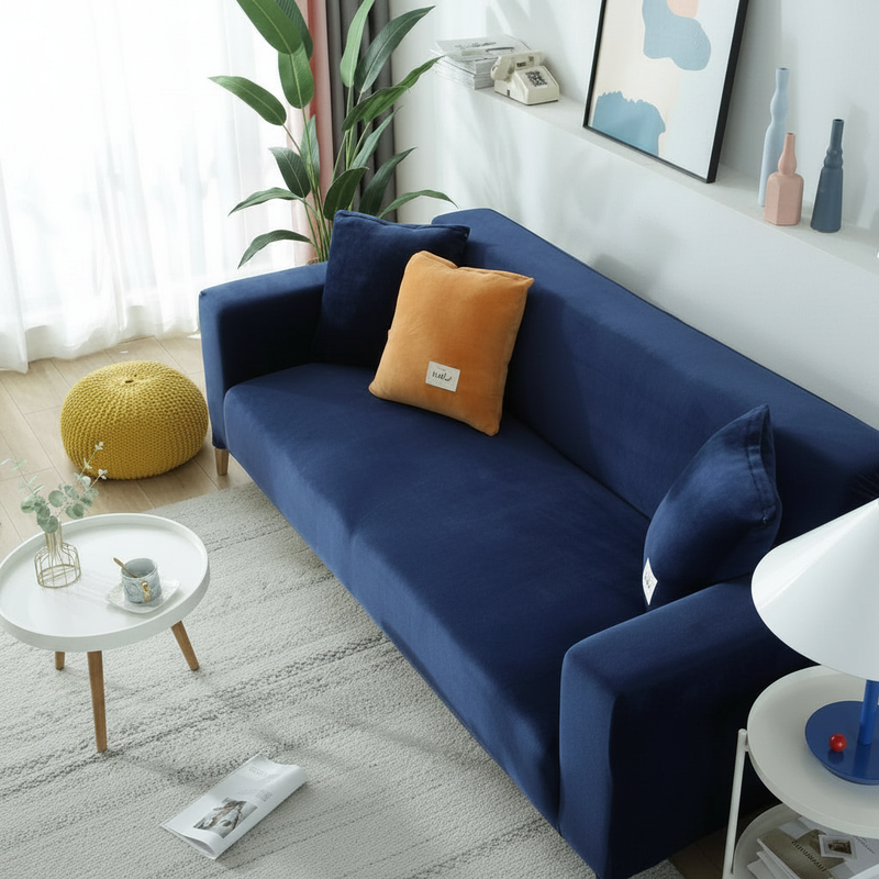 Navy Blue Velvet Couch Cover | Adaptable Slipcover, Non-Slip Protection