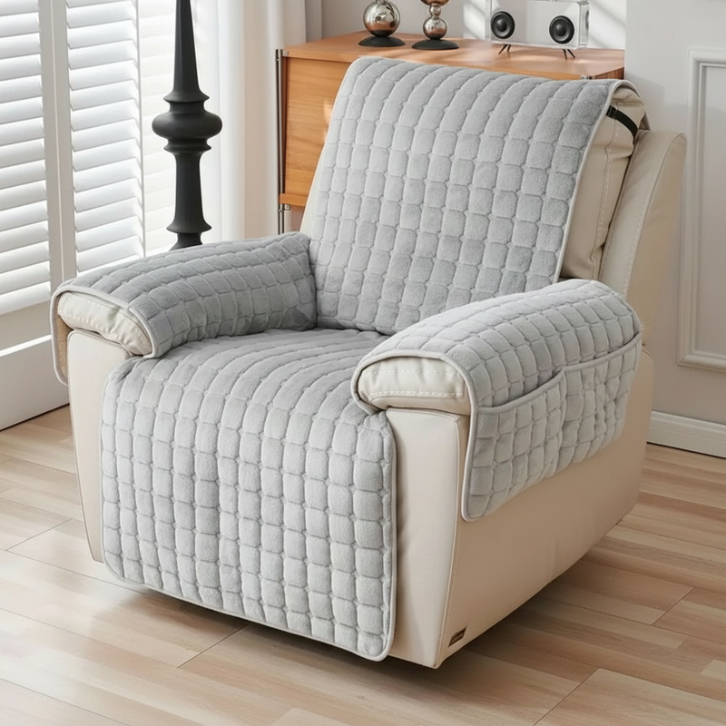 Snug Grid Recliner Chair Cover | Anti-Slip Backing, Stylish Protection
