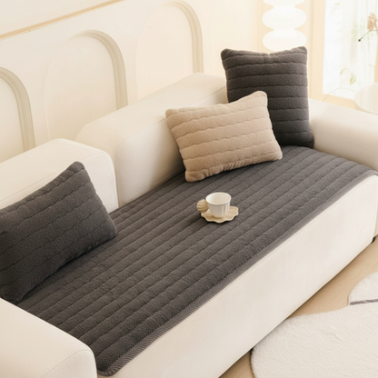 Charcoal Mist plush seat protector pad on sofa seat