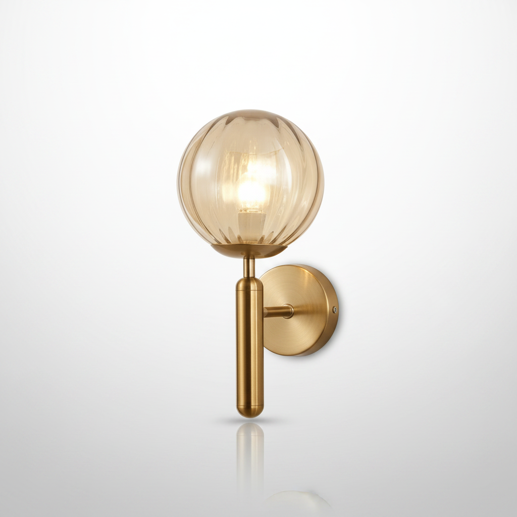 BrassElegance wall sconce - amber stripe glass globe studio packshot