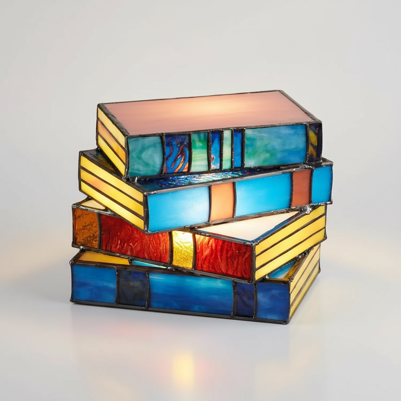 LiteraryGlow | Charming Handcrafted Stained Glass Table Lamp