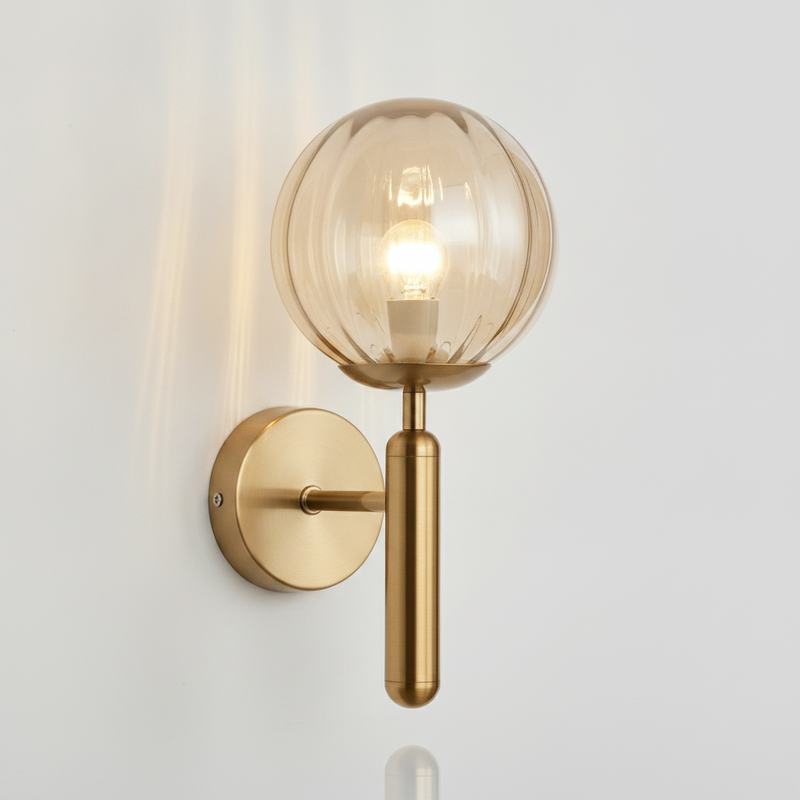 Bauer Brass Wall Light - Amber Stripe globe studio packshot