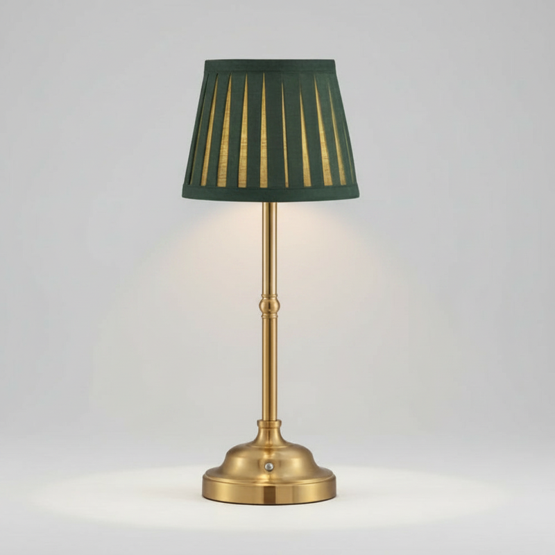 BrassGlow green shade cordless touch lamp studio packshot
