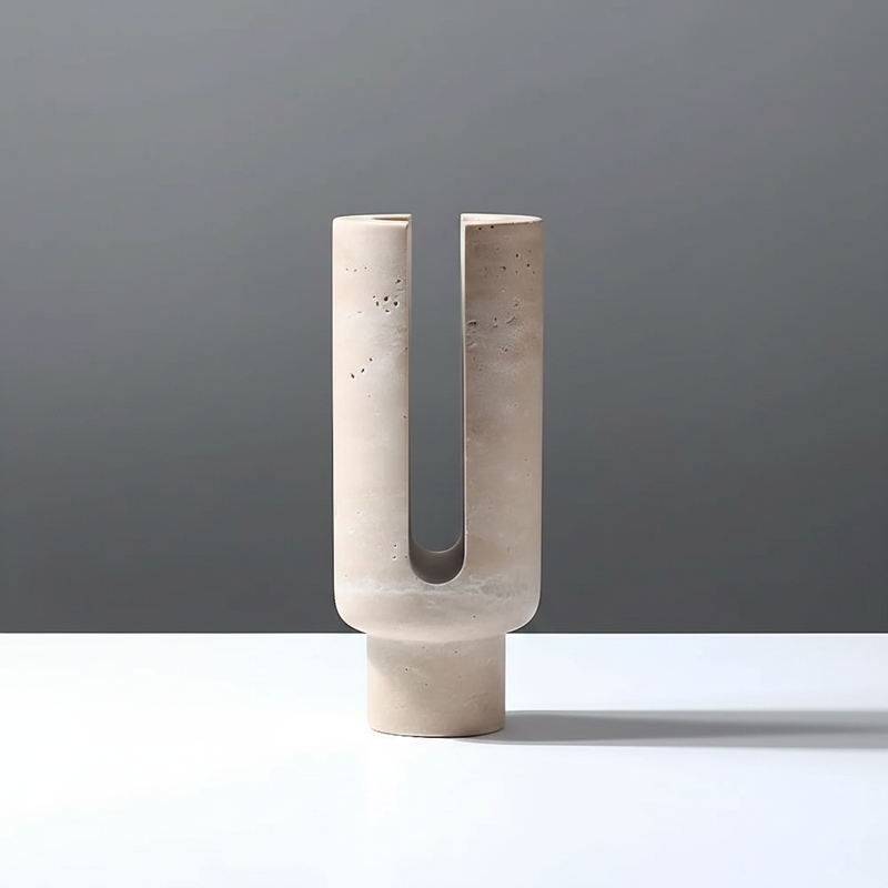 Eclipse Marble Candle Holder Travertine Beige studio packshot