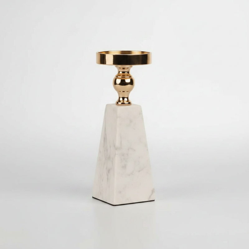 Pyramid Marble Candle Holder with Gold Accent studio packshot