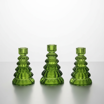 Christmas Tree Glass Candle Holder | Set of 3