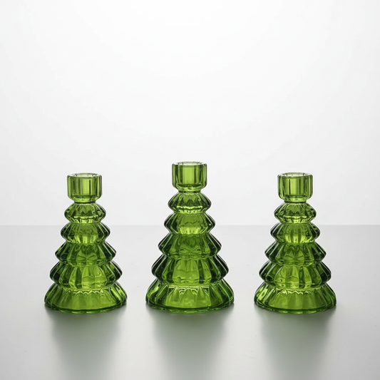 Christmas Tree Glass Candle Holder | Set of 3