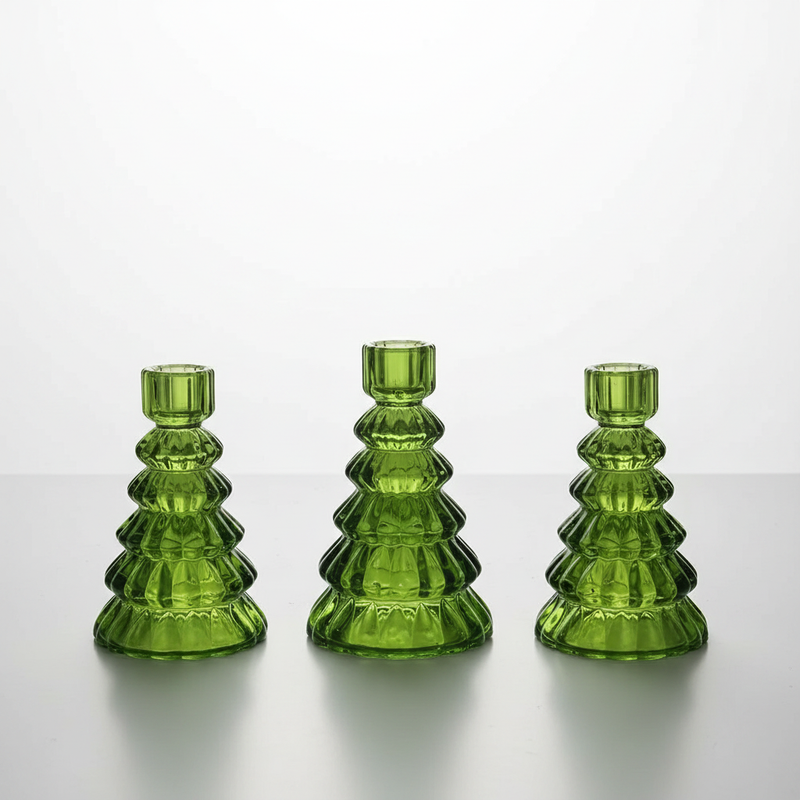Christmas Tree Glass Candle Holder | Set of 3