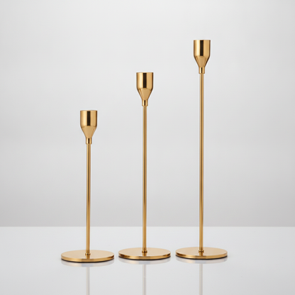 Tall Stainless Steel Candle Holders Set of 3 - Gold