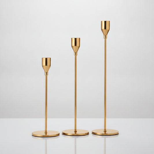 Tall Stainless Steel Candle Holders Set of 3 - Gold