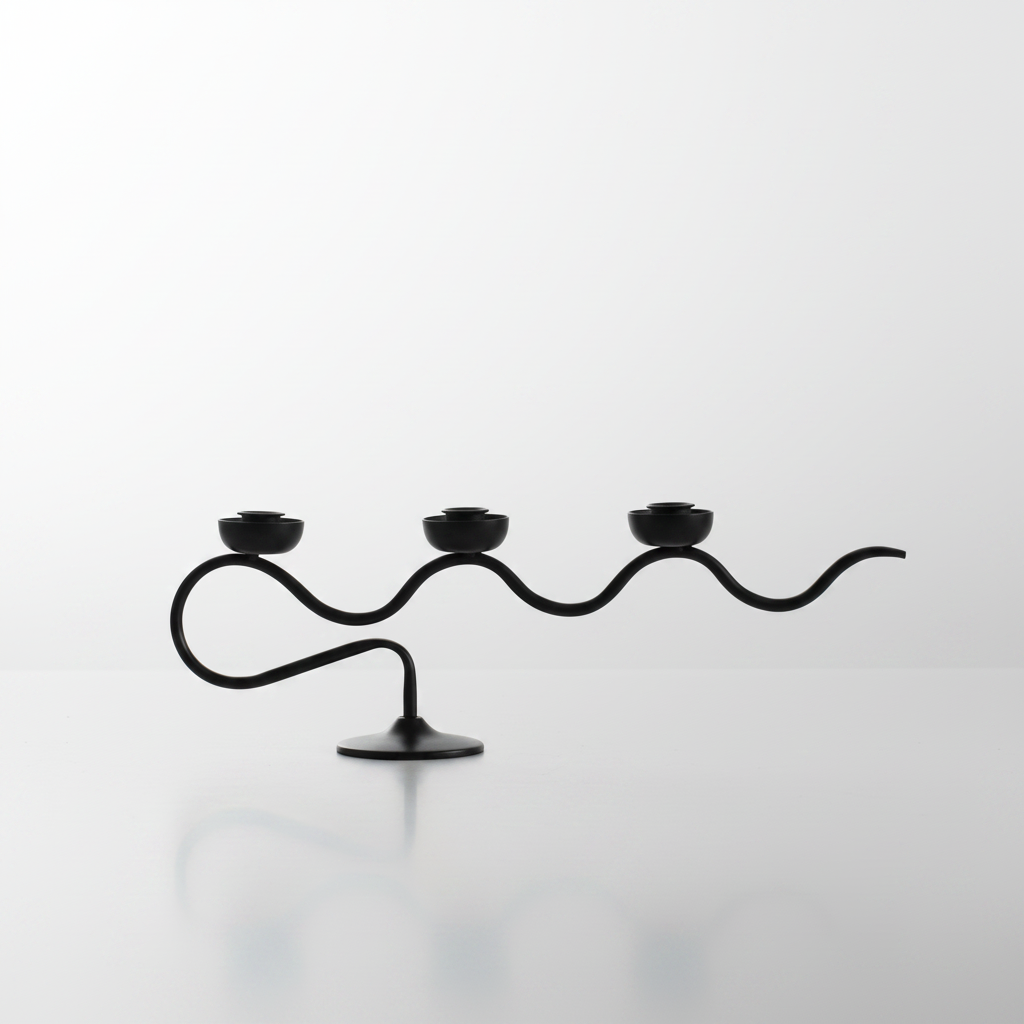 Tri Iron Twisted Candle Holder - Black Swirl