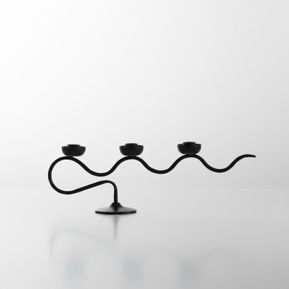 Tri Iron Twisted Candle Holder - Black Swirl