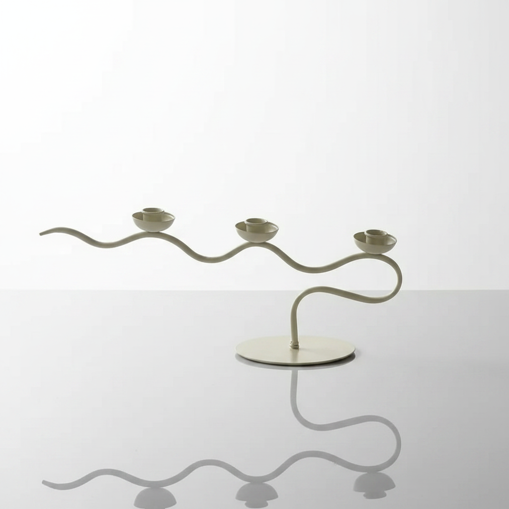 Tri Iron Twisted Candle Holder - Cream Waves