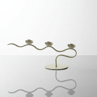Tri Iron Twisted Candle Holder - Cream Waves