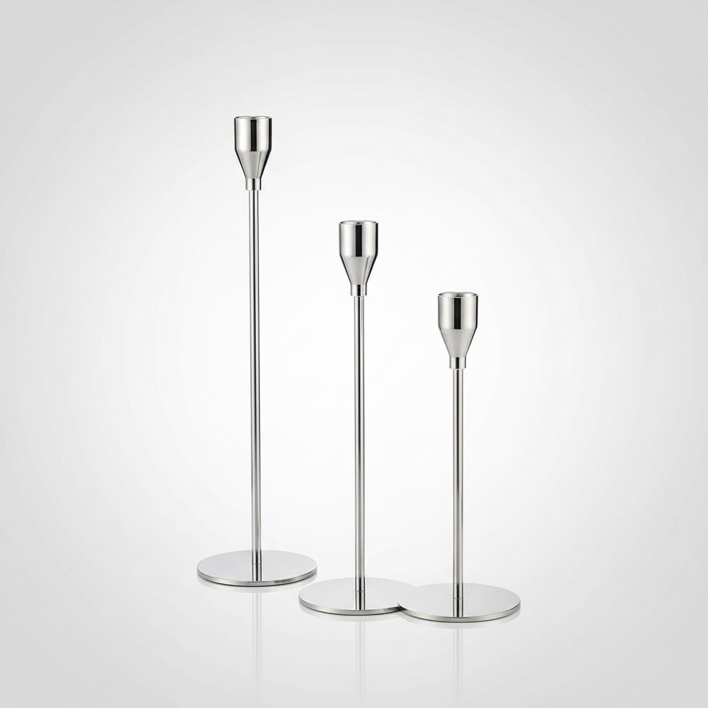 Tall Stainless Steel Candle Holders Set of 3 - Silver