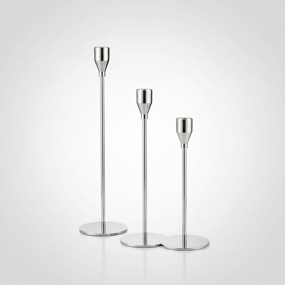 Tall Stainless Steel Candle Holders Set of 3 - Silver