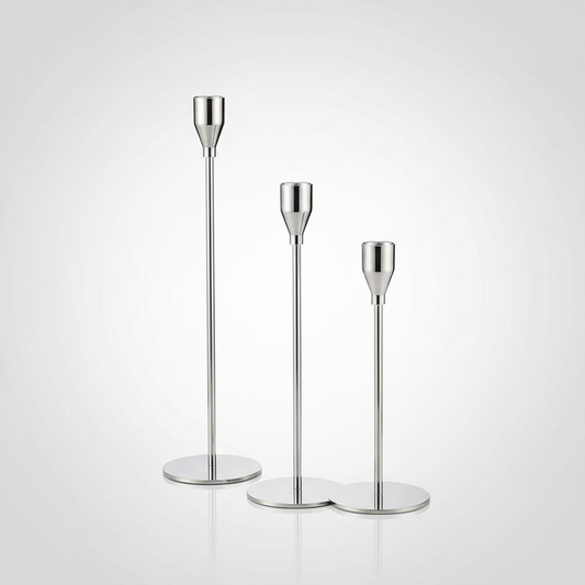 Tall Stainless Steel Candle Holders Set of 3 - Silver