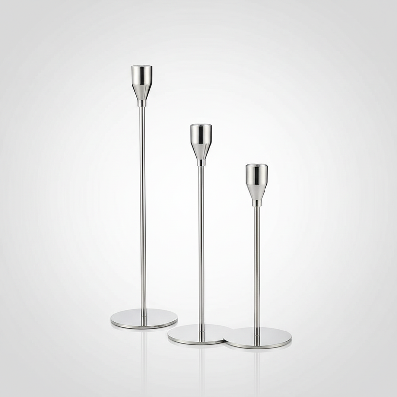 Tall Stainless Steel Candle Holders Set of 3 - Silver