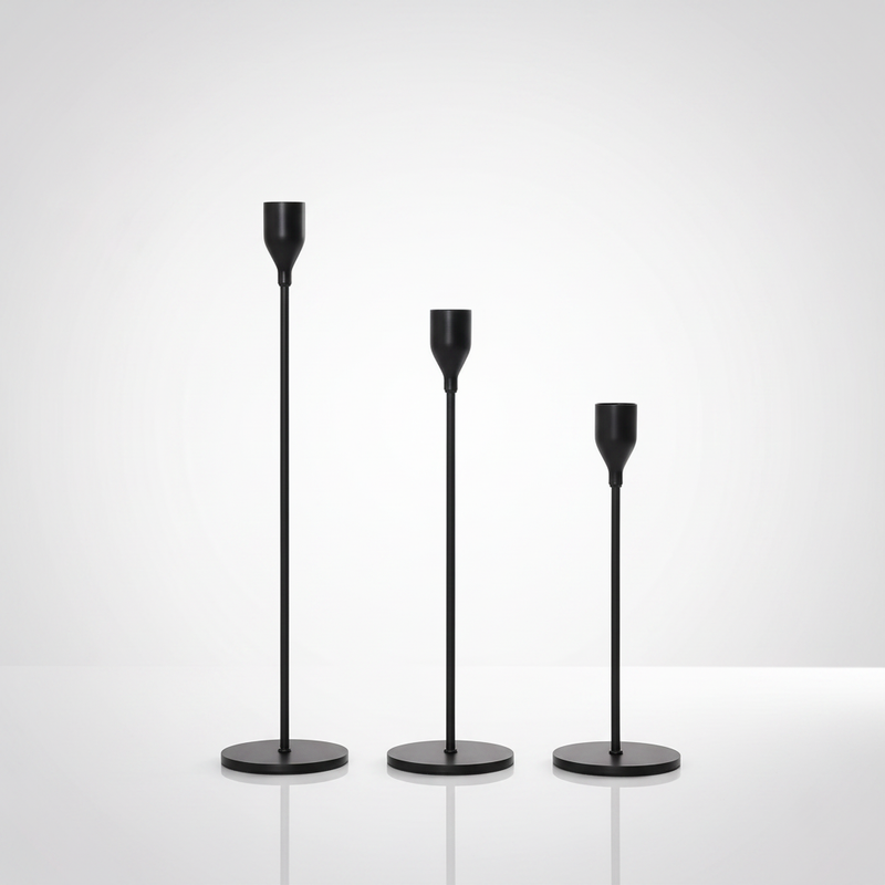 Tall Stainless Steel Candle Holders Set of 3 - Black