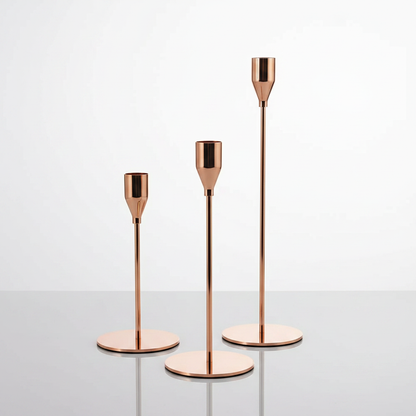 Tall Stainless Steel Candle Holders Set of 3 - Rose Gold
