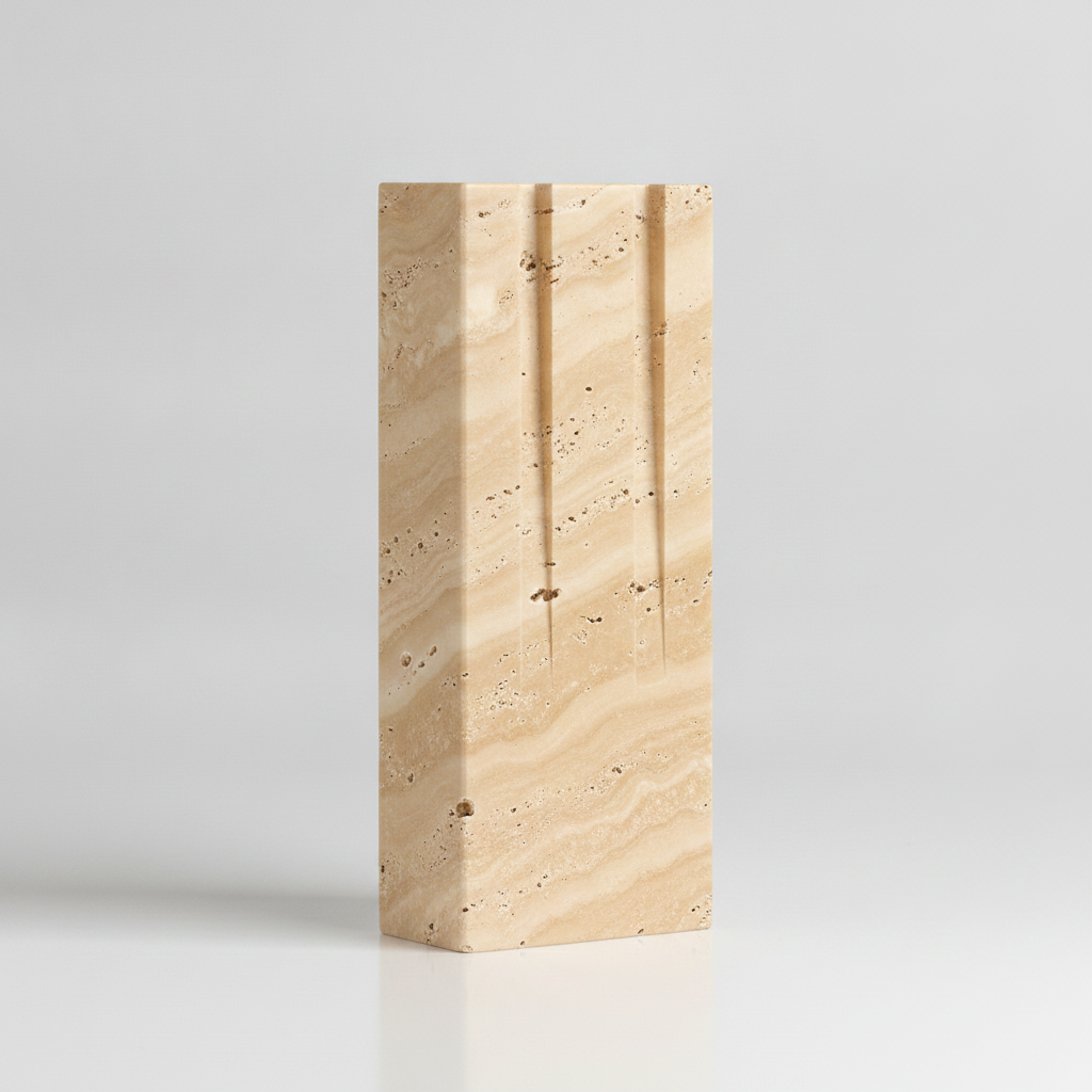 Travertine Stone Candle Stand Polished finish studio packshot