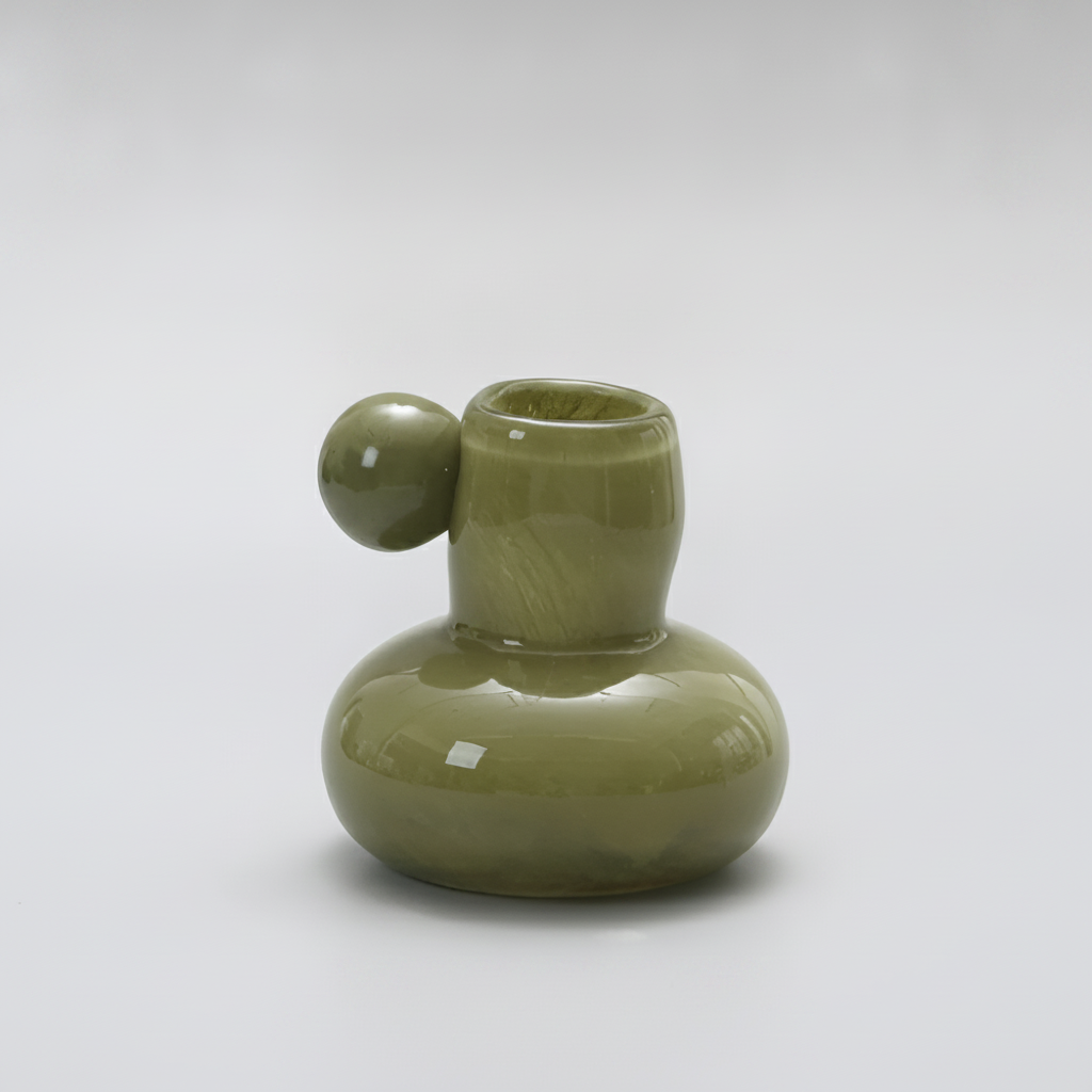 Celestial Nordic Glass Candle Holder - Olive Green