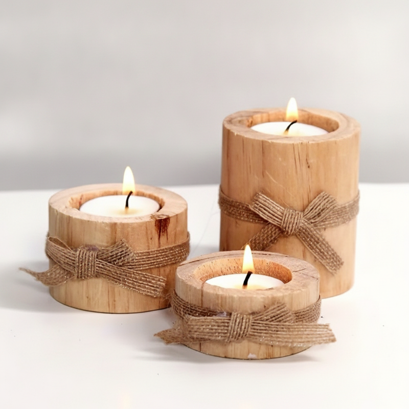 Handcrafted Bamboo Candle Holders | Set of 3