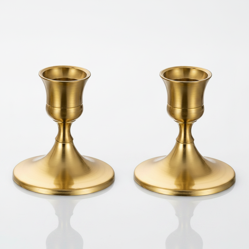 Shimmering Vintage Taper Candle Holders Antique Gold set of 2 studio packshot