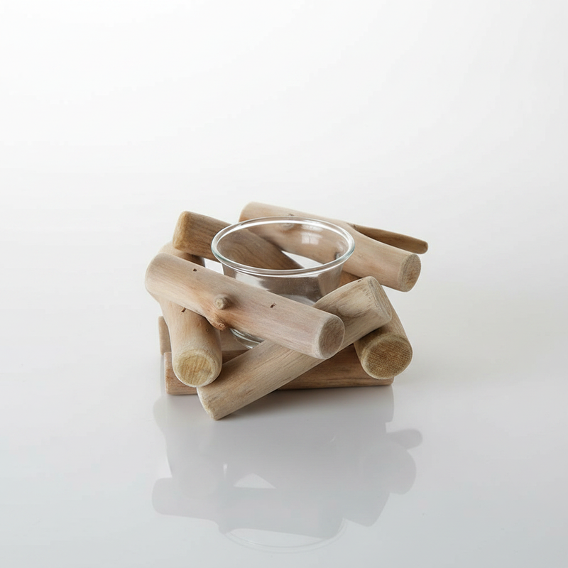 Driftwood Tealight Holder | Reclaimed Wood, Glass Insert