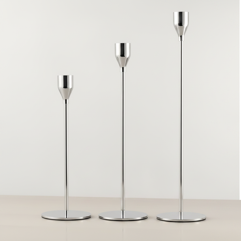 Brushed Metal Taper Candle Holders Set of 3 - Silver