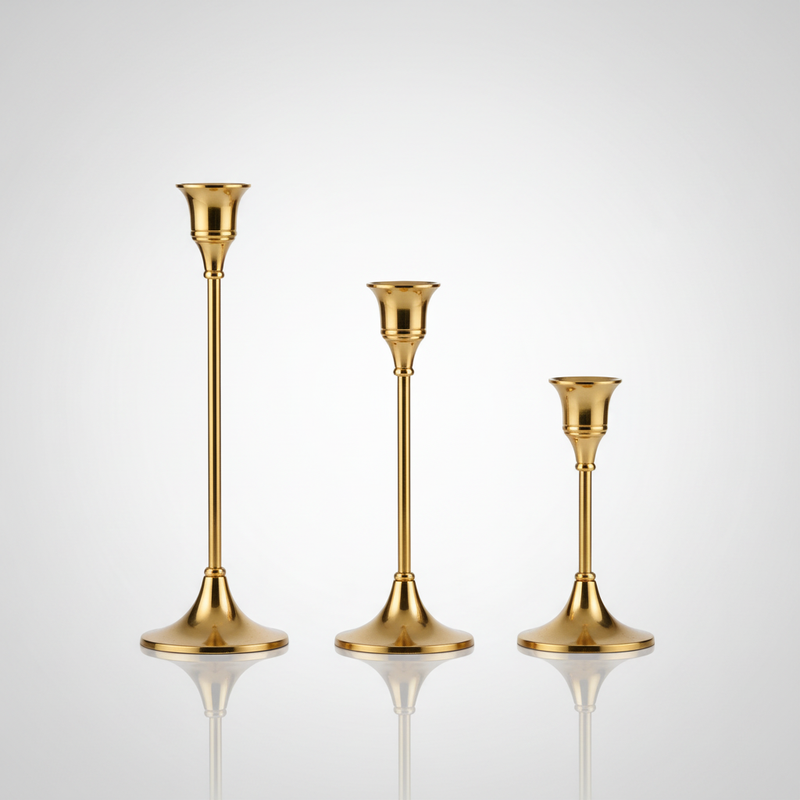 Vintage Gold Taper Candle Holders | Set of 3