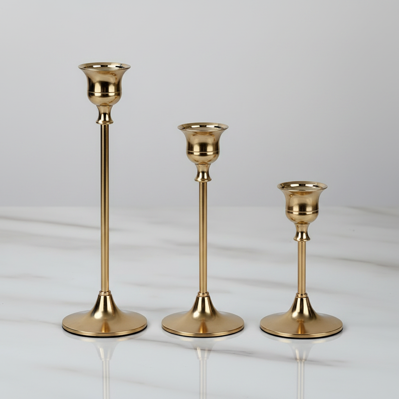 Brushed Metal Taper Candle Holders Set of 3 - Gold
